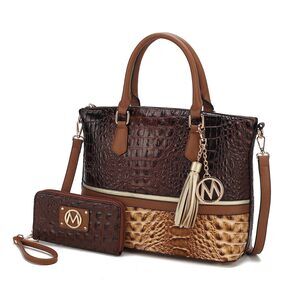 7654 Tote Bag & Wristlet Wallet Purse Set, Vegan Leather Top-Handle